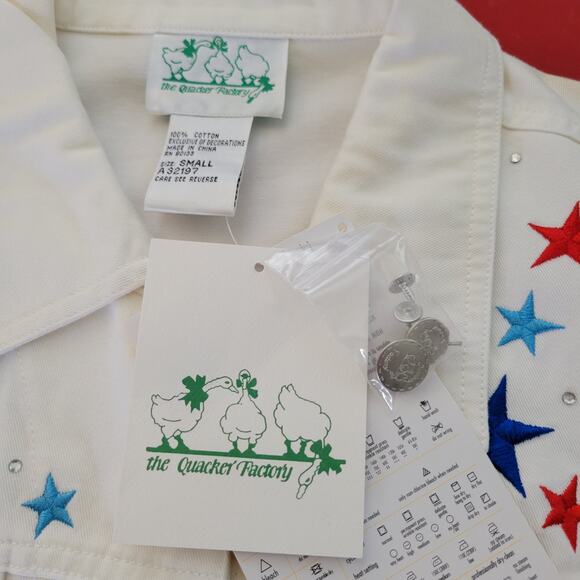 The Quacker Factory Denim Jacket Stars Angel Emroidered Red White Blue Sze S NWT - Picture 3 of 7